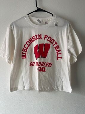 American Apparel White Tee with Red Graphic Wisconsin Badgers team T-shirt